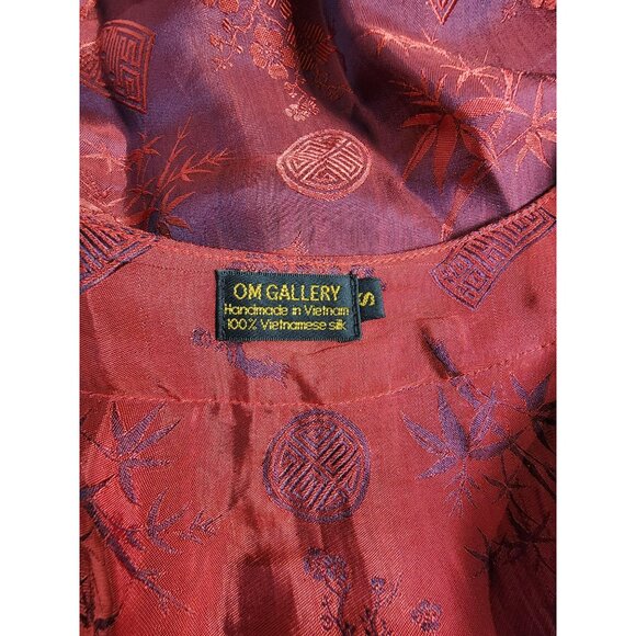 OM Gallery Women's Handmade Knot Button Front Vietnamese Silk Blouse Red Small - Picture 4 of 7